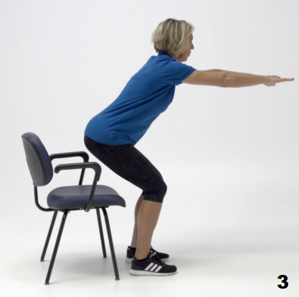 Afbeelding 3, oefening 8: doe alsof u op een stoel gaat zitten