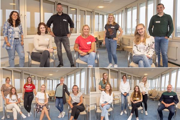 De 19 verpleegkundige trainees hadden vandaag een introductiebijeenkomst Drie foto's van de in totaal 19 verpleegkundige trainees