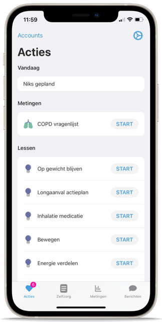 Actiescherm 1 COPD - Thuismeten app